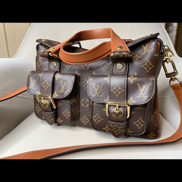 Louis Vuitton Handbag Authentic Manhattan Monogram Leather Camel Strap - Picture 1 of 16
